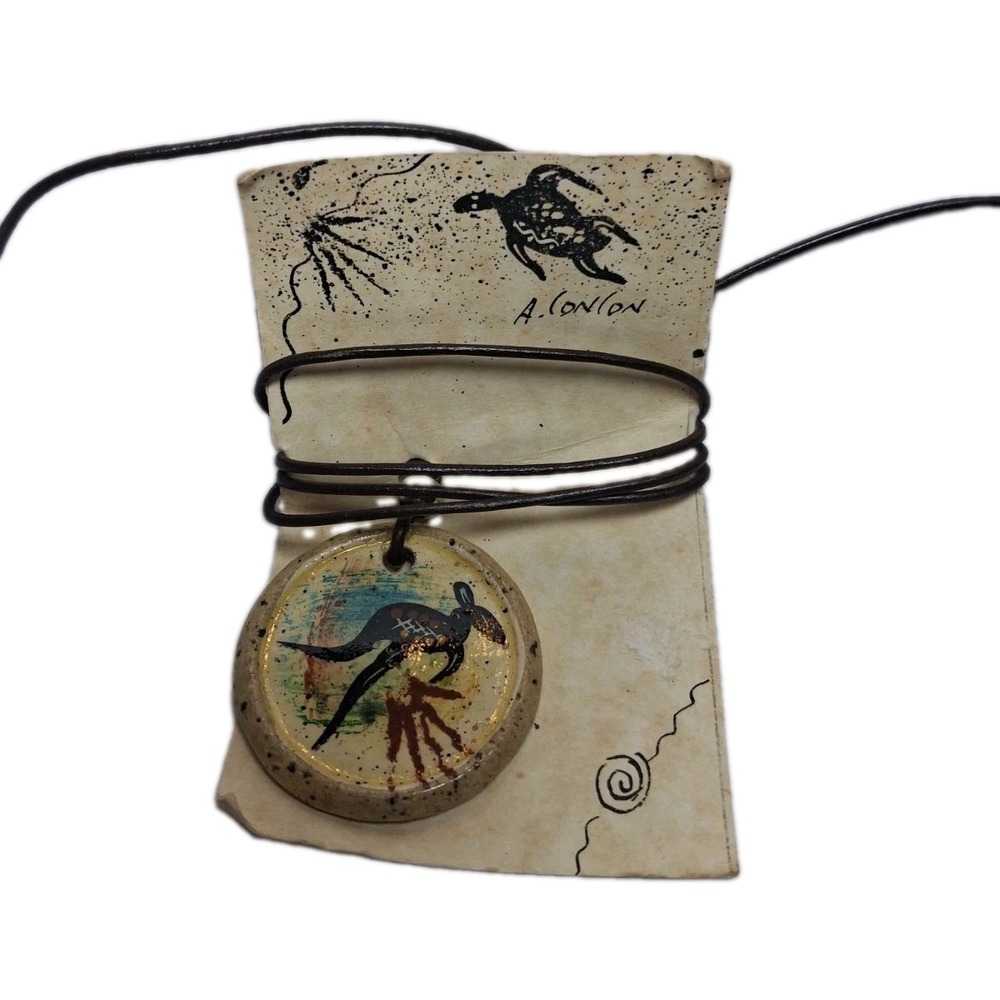 A. Conlon Australian Aboriginal Art Kangaroo Pendant Necklace Leather Cord